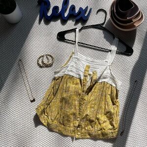 Super cute yellow, button down, knitted crop top.